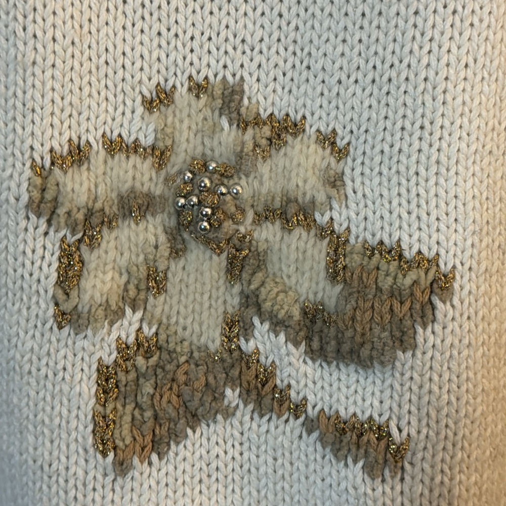 Vintage Talbots Hand Knit Beaded Floral‎ Sweater Ivory Mock Neck Size S - Picture 9 of 17